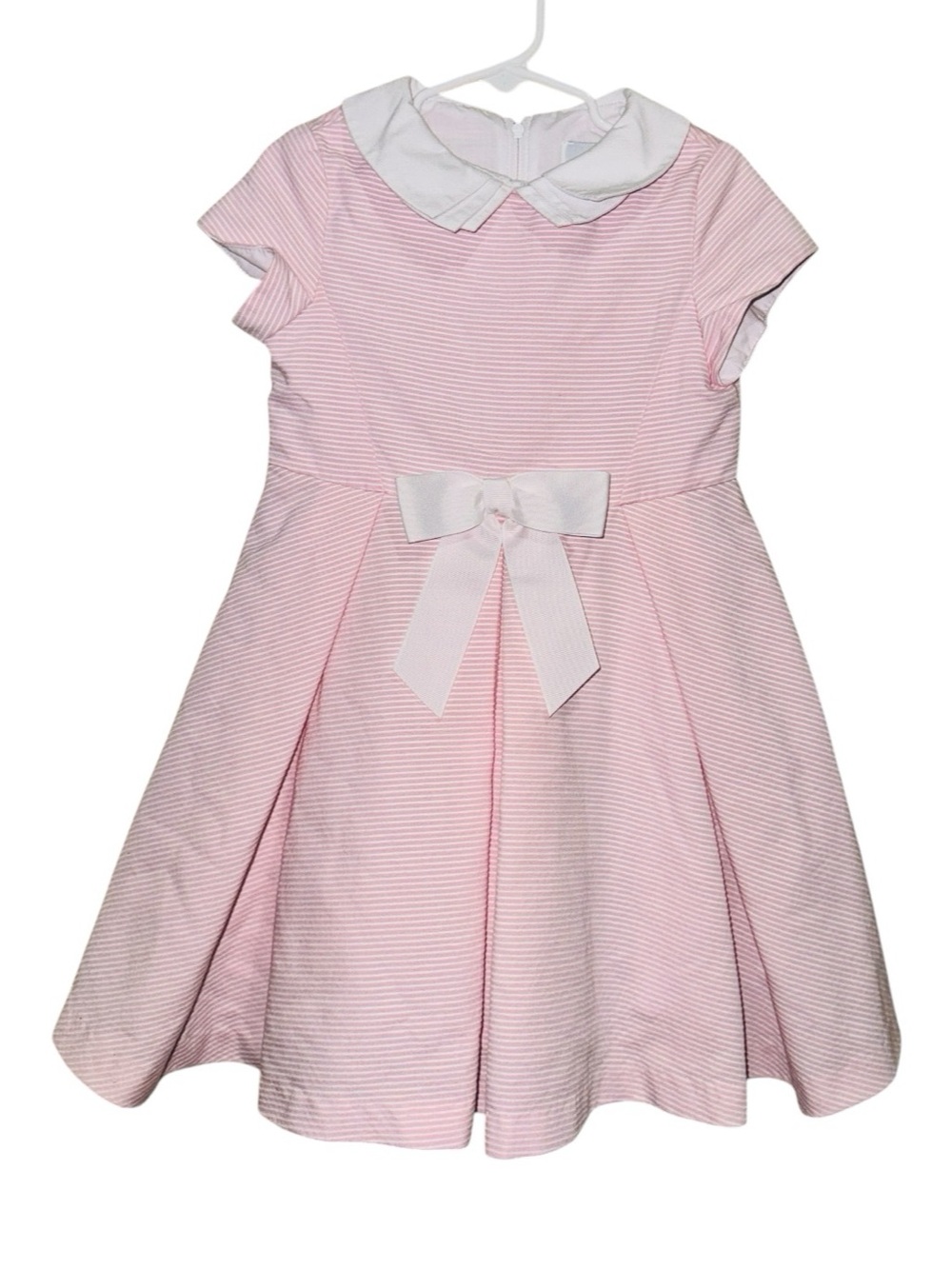 Florence Eiseman Girls Pink & White Bow Striped Dress Size 4